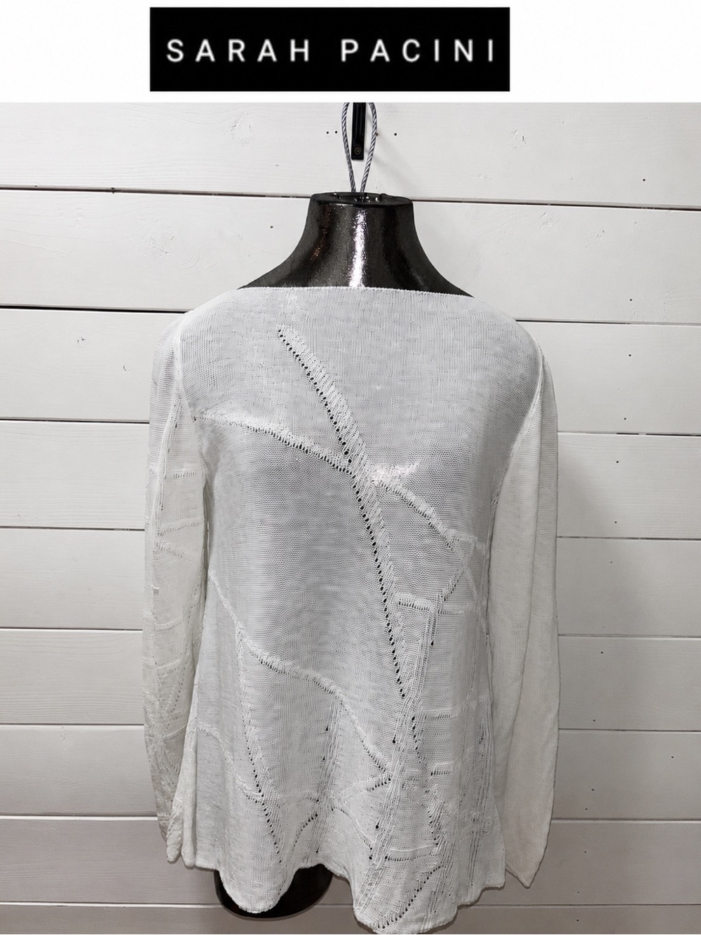Sarah Pacini White Relief Summer Knit Sweater – Estimated S/M